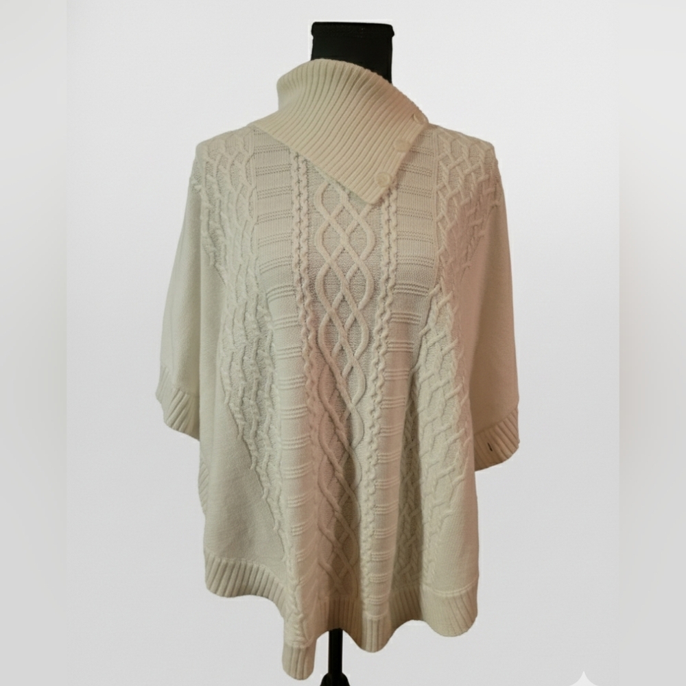 Alfred Dunner Cream Cowl Neck Cape Sweater